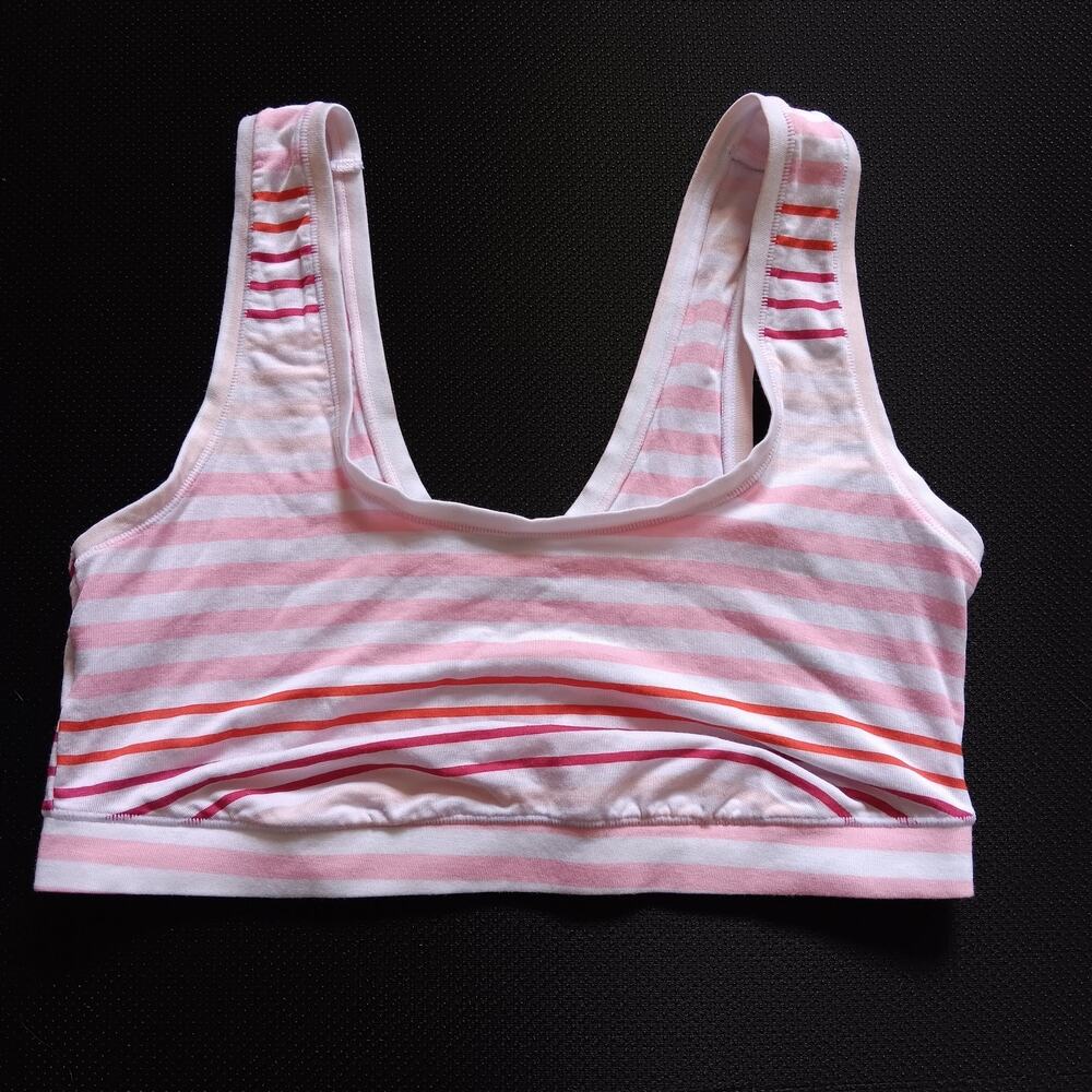 DKNY Women's Modal Bralette Large Logo Stripe Pink/White